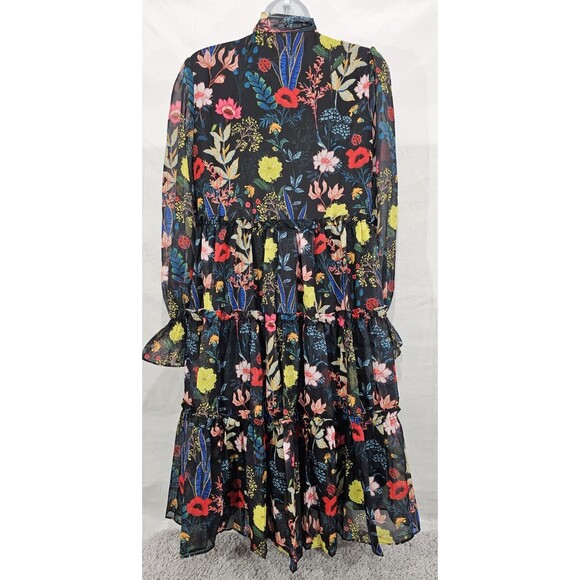 Gracia Womens Tiered Dress Floral Sheer Black Bloomcore Fairy Whimsy Small - Picture 2 of 16